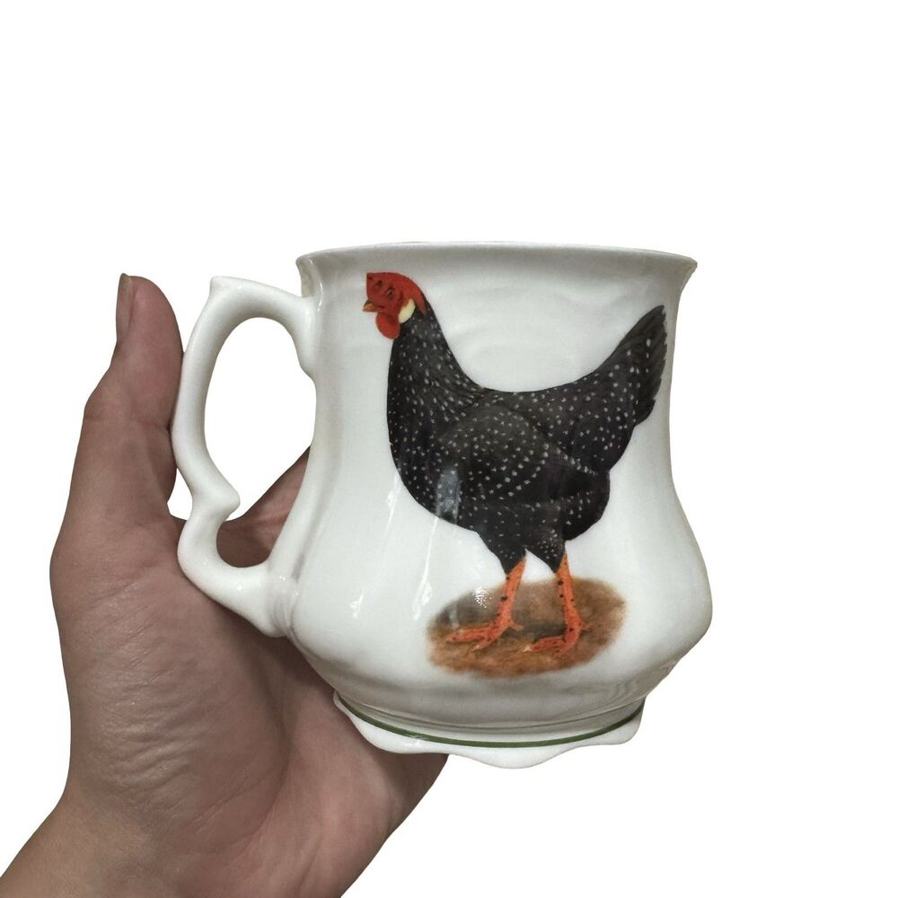 Cute STAFFORDSHIRE POTTERY Black Rooster Hen‎ Mug David Michael China White